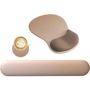 DINKY Upgrade Keyboard Wrist Rest, Mouse Pad with Non-Slip PU Base, Memory Foam Easy Typing Wrist Support Mousepad for Computer Laptop Gaming Office, Brown Mocha