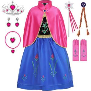 Princess Anna Dress for Girls Frozen Princess Costume Fancy Dress up for Halloween Carnival Snow Party Cosplay