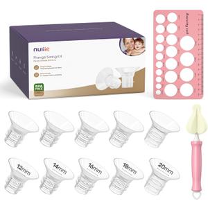 Nuliie 10PCS Silicone Flanges Insert Replacement Kit, Flange Sizing Kit 12/ 14/ 16/ 18/ 20mm for 24mm Flange/ Shield Breast Pumps, Pumping Essential Kit for Moms