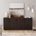Henn&Hart 68" Fluted Sideboard Buffet Cabinet, Modern Ribbed Wooden Credenza with 4 Doors, Adjustable Shelves, and Cable Management Cut-Outs for Dining Room, Living Room or Entryway, Rich Brown, 68" Rectangular Buffet Table
