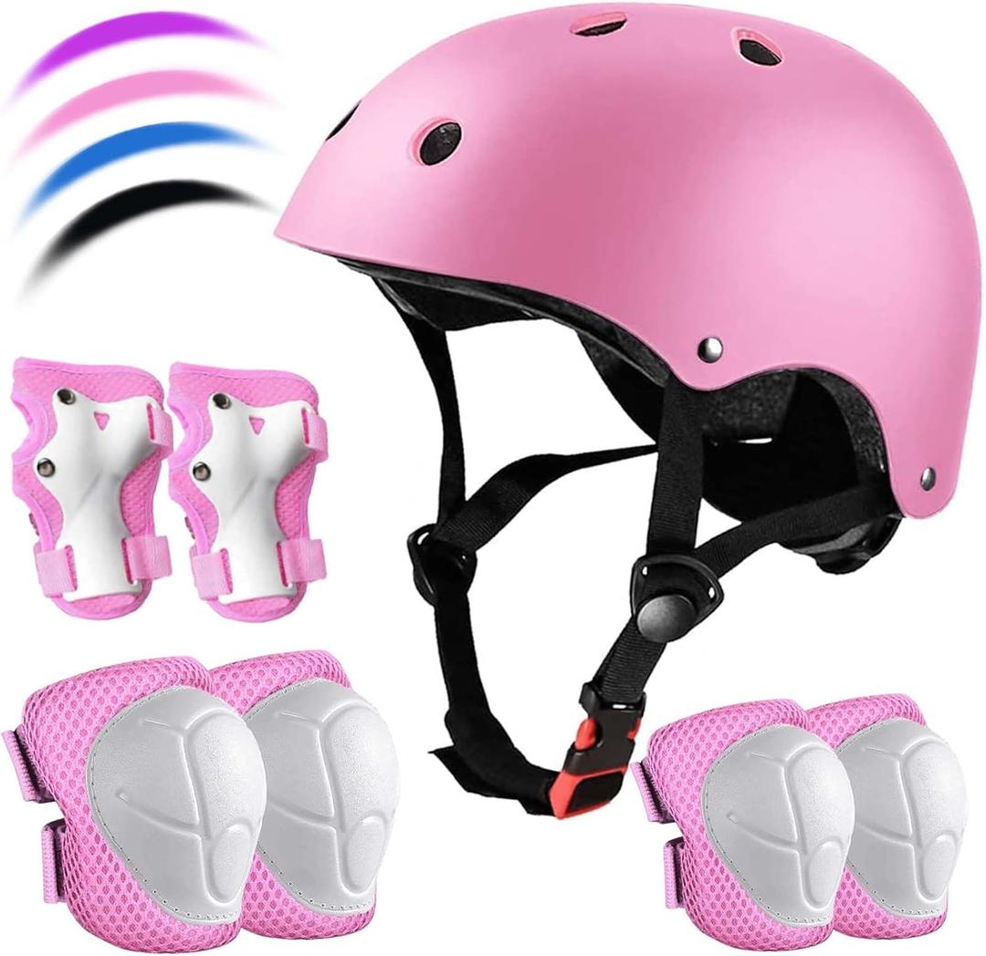 Kids Bike Helmet Set Adjustable for Children, Boys, Girls and Teenagers Aged 3-8 Years Includes Elbow, Knee, Wrist Guards Children's Helmet Protection Set for Bikes SkateboardsRollerskates (pink)