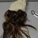 REECHO Beanie Wig With 12" Beach Wavy Hair Extensions - Warm Knitted Hat With Synthetic Hairpiece for Women - Beige Beanie, Dark Brown With Highlights