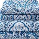 Softan Blue Twin Size Sheet Set, Paisley Printed Bed Sheets for Single Bed, 3-Piece Microfiber Fitted Sheet with 15" Deep Pocket & Non-Slip Straps, Patterned Bedding Sheets & Pillowcase Set