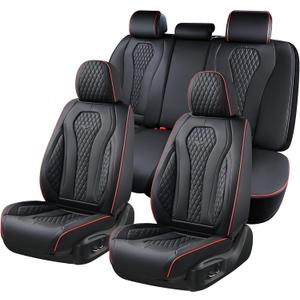 Coverado Car Seat Covers Full Set, Black Seat Covers, Waterproof Car Seat Cover, Car Seat Cushion, Car Seat Covers Front Seats Back Seat Covers, Car Seat Protector Universal Fit Most Cars Red Line