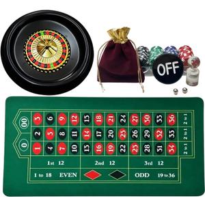 Roulette Wheel Game Set with 16" Black Wheel & 35"x18" Green Mat - Casino Tabletop Party Game for Adults, Families, Friends, Portable Casino Night Set, Premium Gift Ideas, Ages 14 and Up, Small