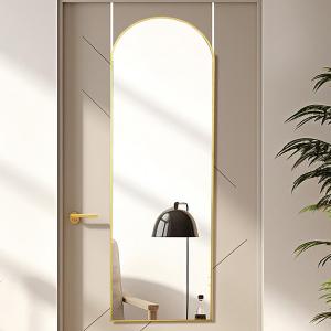 16"x50" Door Mirror, Arched Full Length Mirror, Over The Door, Arch Wall Mirror, Thin Frame, Aluminum Alloy, for Bedroom, Living Room, Entryway -Gold