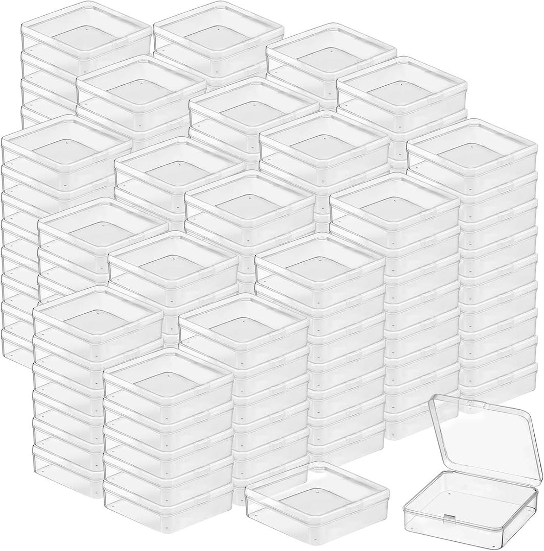 120 Pcs 3 x 3 x 1 Inch Plastic Bead Storage Container with Hinged Lids, Clear Small Items Organizer Box for Jewelry, DIY Craft, Hardware, Game Pieces