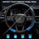 Hiseanllo 6PCS Blue Car Accessories Set, Carbon Fiber Microfiber Leather Steering Wheel Cover 14.5-15", Center Console Armrest Cover, Seat Belt Pads & Cup Holder Coasters, Universal Interior Decor