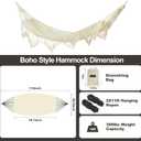 JoyView Boho Macrame Single Hammock with Hanging Ropes & Elegant Tassels 78.8x39.4 Portable Cotton Hammock for Patio Backyard Porch 300LBS Weight Capacity Perfect for Outdoor/Indoor - Beige Color