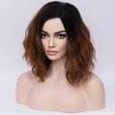BERON Brown Ombre Wigs for Women Short Curly Bob Wavy Wig Girls Black and Brown Body Wave Shoulder Length Cosplay or Daily Wigs Black to Brown