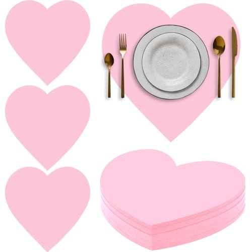 Engrowtic 100 Pcs Valentine's Day Heart Placemats Disposable Paper Table Decorations Indoor Pink Heart Shape Placemats for Valentine Party Kitchen Dinner