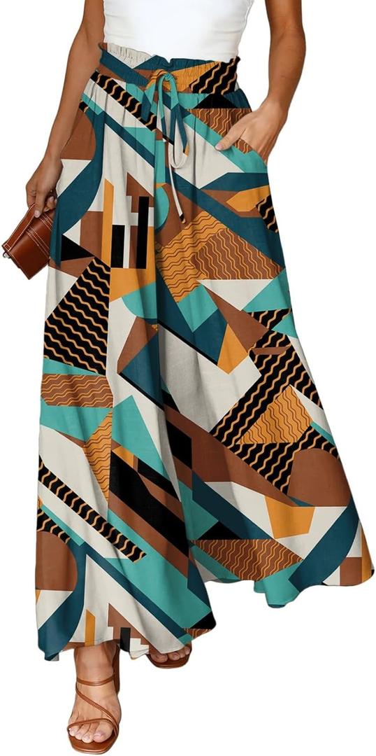 Dokotoo Pants for Women Casual Elastic Waist Wide Leg Pants with Pockets (XX-Large, 2 Multicolor)