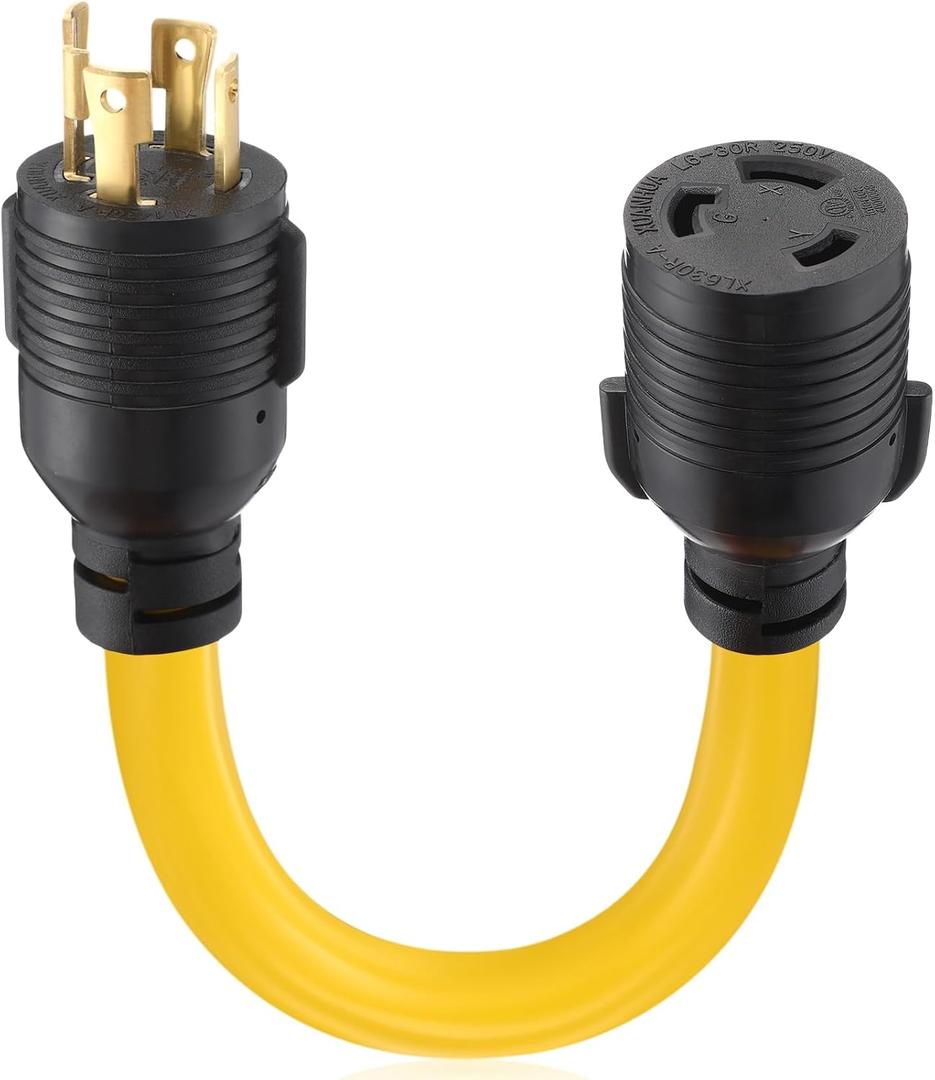 Tellegloww NEMA L14-30P to L6-30R Generator to Welder Adapter 30 Amp 4 Prong Male to 3 Prong Female Adapter Generator Welder EV Charger Power Cord, 10 AWG STW, 1FT, ETL Listed