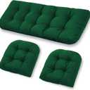 Wicker Chair Cushions Set of 3, Waterproof Outdoor Cushions Set for Patio Furniture, 1 Loveseat & 2 Seat Pads, Thick Outdoor Replacement Cushions for Porch Lawn Bench Couch Sofa, Emerald