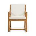 Acacia Wood Patio Outdoor Dining Chair, with Removable Beige Cushions (Light Teak+Beige Cushion)