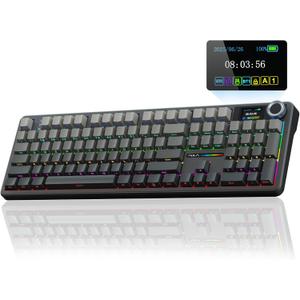 AULA F108 PRO - Wireless Mechanical Keyboard with Screen & Knob,Full Size Keyboard with 8000mAh Battery,Pre-lubed Switches,Side Printed PBT Keycaps,RGB Backlit Hot Swappable Custom Gaming Keyboards (Gradient Black)