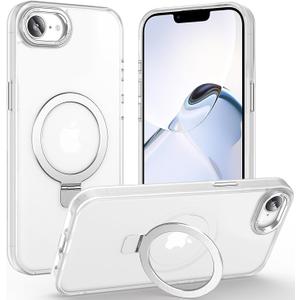 Magnetic for iPhone 16e Case with Ring Stand, [10 FT Drop Protection] [Velvety Touch] Slim Translucent Matte Back Shockproof Phone Case for iPhone 16e 6.1'', Frosted White