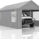COBIZI Carports 10x20 Heavy Duty Car Canopy Garage with Roll-Up Ventilation Windows & Doors, Removable Sidewalls Portable Carport Canopy Waterproof with Built-in Sandbags for Cars, Boats, Trucks, Gray