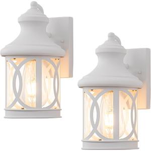 2-Pack Outdoor Wall Lights, Porch Lights, Waterproof Outdoor Wall Sconce, Exterior Light Fixture White with Clear Glass Shade for Garage Patio Front Door Balcony, 12in.