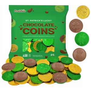 3 x St. Patrick's Day Milk Chocolate Green & Gold Coin, 25 Coins, Shamrock & Leprechaun Themed Coins, Parties, Events and Celebrations, Perfect for Gift Bags and Festive Decorations, 4.5g Milk Chocolate Coin (EXP 11/02/27)