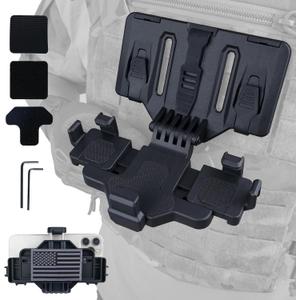 Tactical Gear Plate Carrier Vest Accessories, MOLLE Phone Chest Mount Holder for 6.0"-7.7" Screens, Quick-Release and Adjustable Tactical Phone Holder for Police Vest (BK)