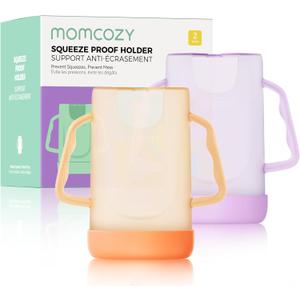Momcozy Baby Pouch Holder No Squeeze, Baby Food & Juice Box Holder, Mess-Free, Easy Grip for Self-Feeding, BPA-Free & DEHP-Free, Must-Have for Babies, Violet&Orange 2Pcs