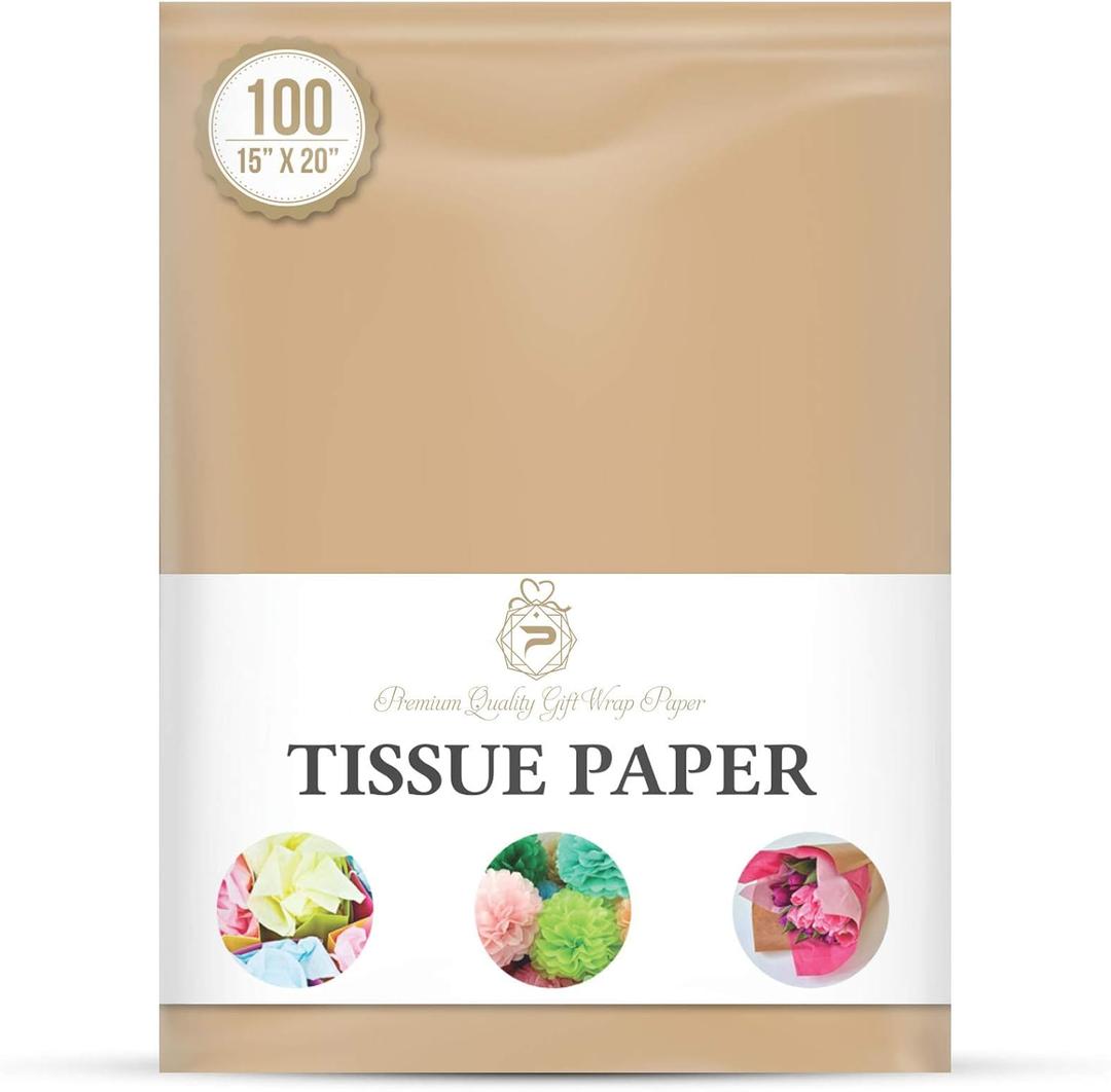 Desert Tan Gift Wrapping Tissue Paper for Gift Packaging, Floral, Birthday, Christmas, Halloween, DIY Crafts and More 15" X 20" 100 Sheets