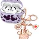 (with Cute Keychain) Girovo Compatible with Apple Airpods 4 Case 2024 Women, Soft Silicone Two-Tone Funny Cartoon Engraved Portable 360 Full Protection Anti-Scratch Air pod 4 Case Lavender/Purple