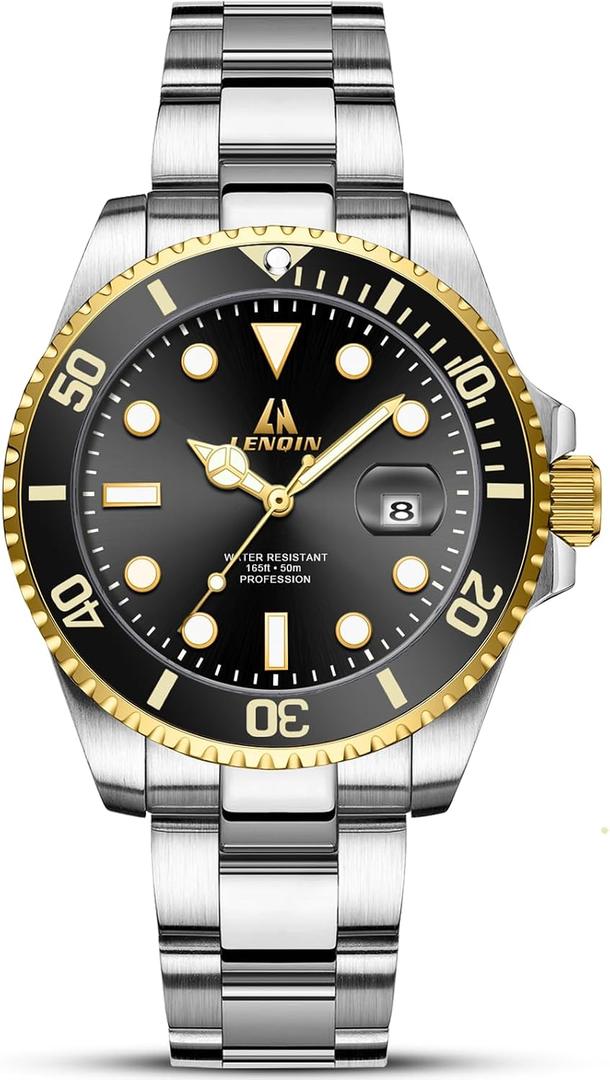 LN LENQIN Mens Watches Stainless Steel Waterproof Analog Quartz Watch for Men with Date Luminous Fashion Wristwatch