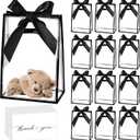 GAWBYET 24 Pcs Clear Plastic Gift Bags with Handles, Reusable Party Favor Bags With ribbons and cards for Mother's Day, Birthday, Wedding,Bachelorette Party,(7 x 10 x 3.15 Inch)