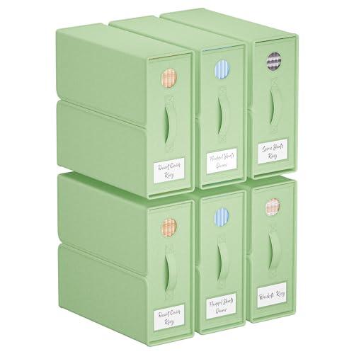 TRZZ 6-Pack Bed Sheet Organizers and Storage, Foldable Linen Bins with Window and Labels, Bedding Holder for Queen/King Duvet Covers, Keeps Bedding Neatly Organized and Accessible (Green)