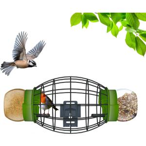 LONA Squirrel Proof Bird Feeding Cage for Outdoors - All-Weather Metal Caged Bird Feeders with Peanut Butter Jar Holder, Chew-Proof Feeding Cage for Small Birds (Oval Cage, 2 Feeding Units)