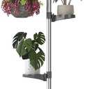 Hershii Indoor Plant Stand Pole Tension Rod Corner Standing Shelf Adjustable Flower Pots Holder Display Rack with 1 Hook & 3 Trays - Grey (Gray)