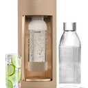 Mysoda: Glassy Water Carbonator Made of Wood Composite with 1 Litre Glass Bottle and BPA-Free 1 Litre Plastic Bottle (without CO2 Cylinder) - Latte