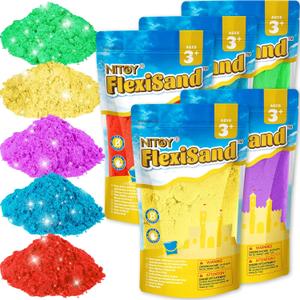 FlexiSand Value Pack 11lbs of 5 Colored Moldable Self-Sticking Sand,Never Dries Out - Fun for Kids Bulk Refill for Sensory Sand Box Toys,Ideal for Shaping,Squeezing,Scooping,Rolling and Molding (5 Dark Colors)