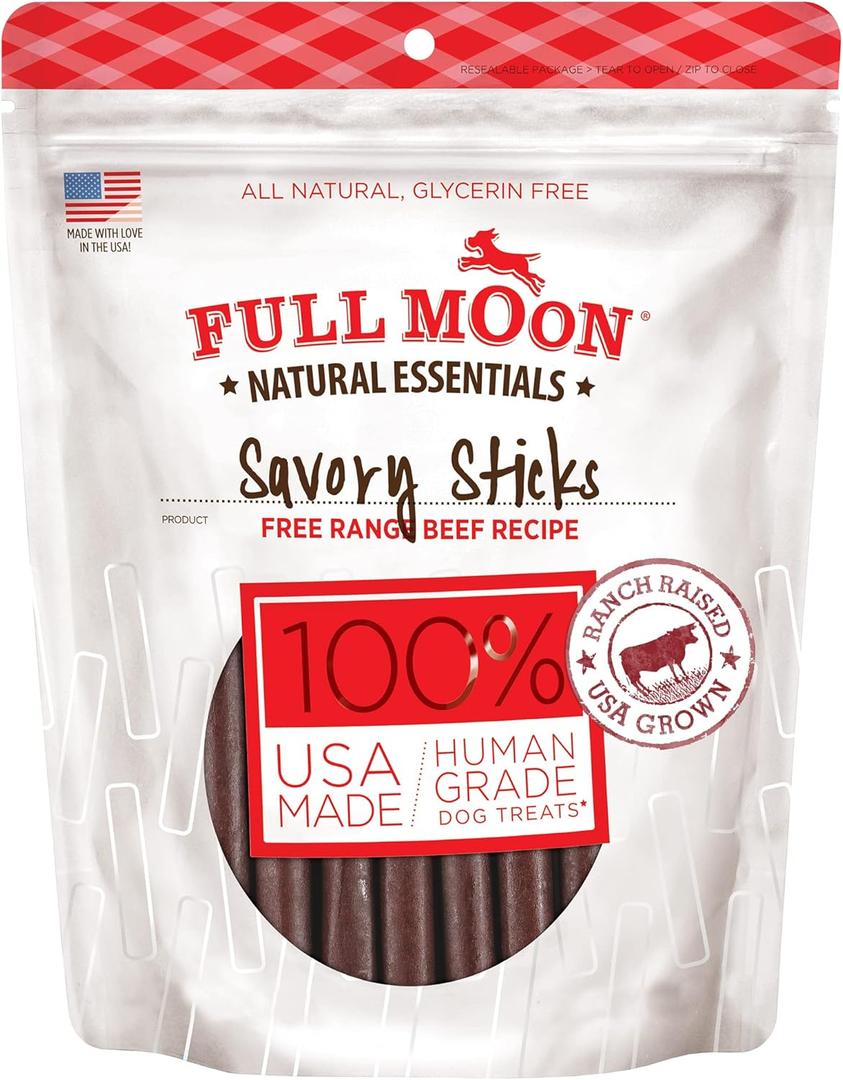 Full Moon All Natural Human Grade Dog Treats, Essential Beef Savory Sticks, 22 Ounce, 1.375 Pound (Pack of 1) (EXP 07/15/27)