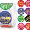 2 x JarThenaAMCS 500Pcs Gold Foil Merry Christmas Stickers Roll Self-Adhesive Xmas Colorful Label Stickers Decal for Holiday Party Favor Decor, 6 Designs