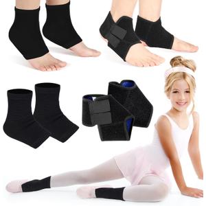 Tarpop Juego de 2 pares de tobilleras para nios, estabilizador de soporte de pie, protector de manga de tobillo de punto, calcetines de compresin para prevencin de lesiones (negro, L)