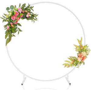 7.2ft Round Backdrop Stand, Stable Balloon Arch Stand, Metal Wedding Arch Backdrop Stand Circle Backdrop Stand Frame for Wedding, Birthday Party, Baby Shower Decoration (White)