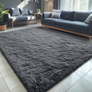 OLANLY 5x7 Machine Washable Large Area Rugs for Living Room, Bedroom, Soft Fluffy Shaggy Bedside Rug, Indoor Floor Carpet for Kids Girls and Boys, Dorms, Nursery, Home Decor Aesthetic, Grey