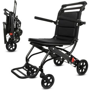 Folding Transport Wheelchairs Lightweight for Adults and Seniors with Telescopic Handle Weight Only 15lbs, Portable Compact Travel Wheelchairs for Elderly