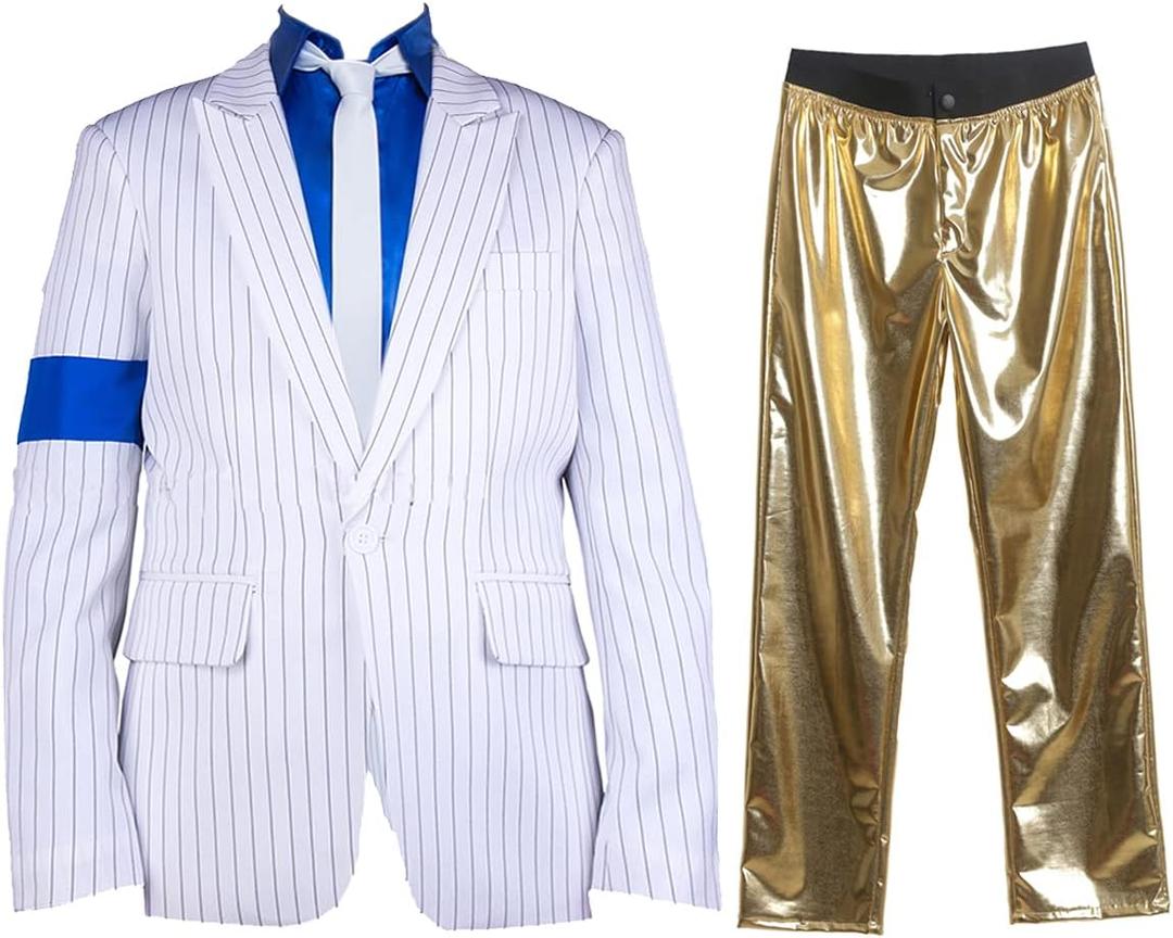Men's Classical 70s 80s Dance Costume Blue Armband Suit Cosplay Costume,XXS