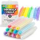 JOYIN 12 PCS Dustless Sidewalk Chalk for Kids with Holder, 12 Colors, Non-toxic Washable Colored Chalk, School Supplies, Kids Outdoor Activities