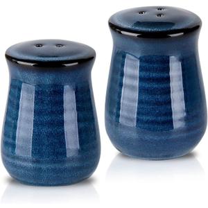 Hasense Ceramic Salt and Pepper Shakers,Navy Farmhouse Salt Shaker set of 2, Vintage Spice Shaker for Compact Cooking,Travel,BBQ, Kitchen and Resturant Decor