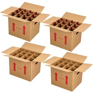 4 Sets Wine Boxes for Moving, 16 x 12 x 12 Inch Wine Bottle Moving Boxes with Reinforced Cardboard and Handles, Corrugated Boxes with Fragile Labels for Glassware, Moving, Packaging, Storage