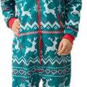 Giggling Getup Matching Pajamas for Couples, Christmas Pajamas for Women and Men, Hooded Zipper Warm Jumpsuits, 1Pcs (Large, Green)