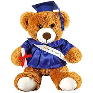 Foilswirl Graduation Bear 2025 with Gown Cap Tassel 14” Royal Blue Graduation Stuffed Animal Plush Bear Toy for Class of 2025 Prek Preschool Kindergarten High School College Graduate Gift