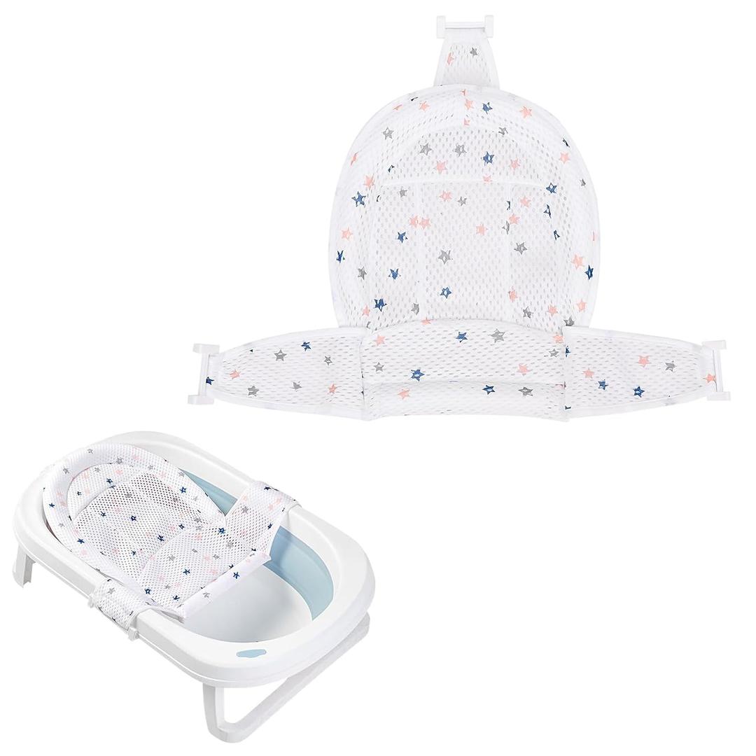Colorlife Baby Bath Seat Support Net Infant Bathing Seat Support Mat, Adjustable Comfortable Non-Slip Three-Pointed Baby Shower Net Bathtub Sit Up Mesh for Newborn 0-12 Months-White(No Bathtub)