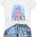 Magic Kingdom Shirts Castle T Shirts for Women Princess Castle Shirt Funny Vacation Trip Tee Casual Holiday Top XL