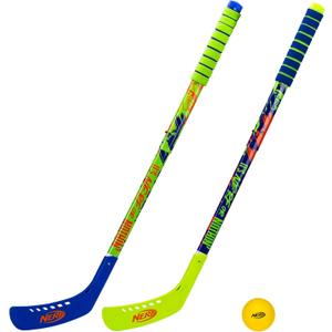 Franklin Sports NERF Proshot Kids Hockey Sticks + Ball Set - 2 Player Youth Indoor + Outdoor Set - 2 in 1 Knee + Floor Hockey - (2) NERF Proshot Youth Sticks + (1) Foam Ball Included